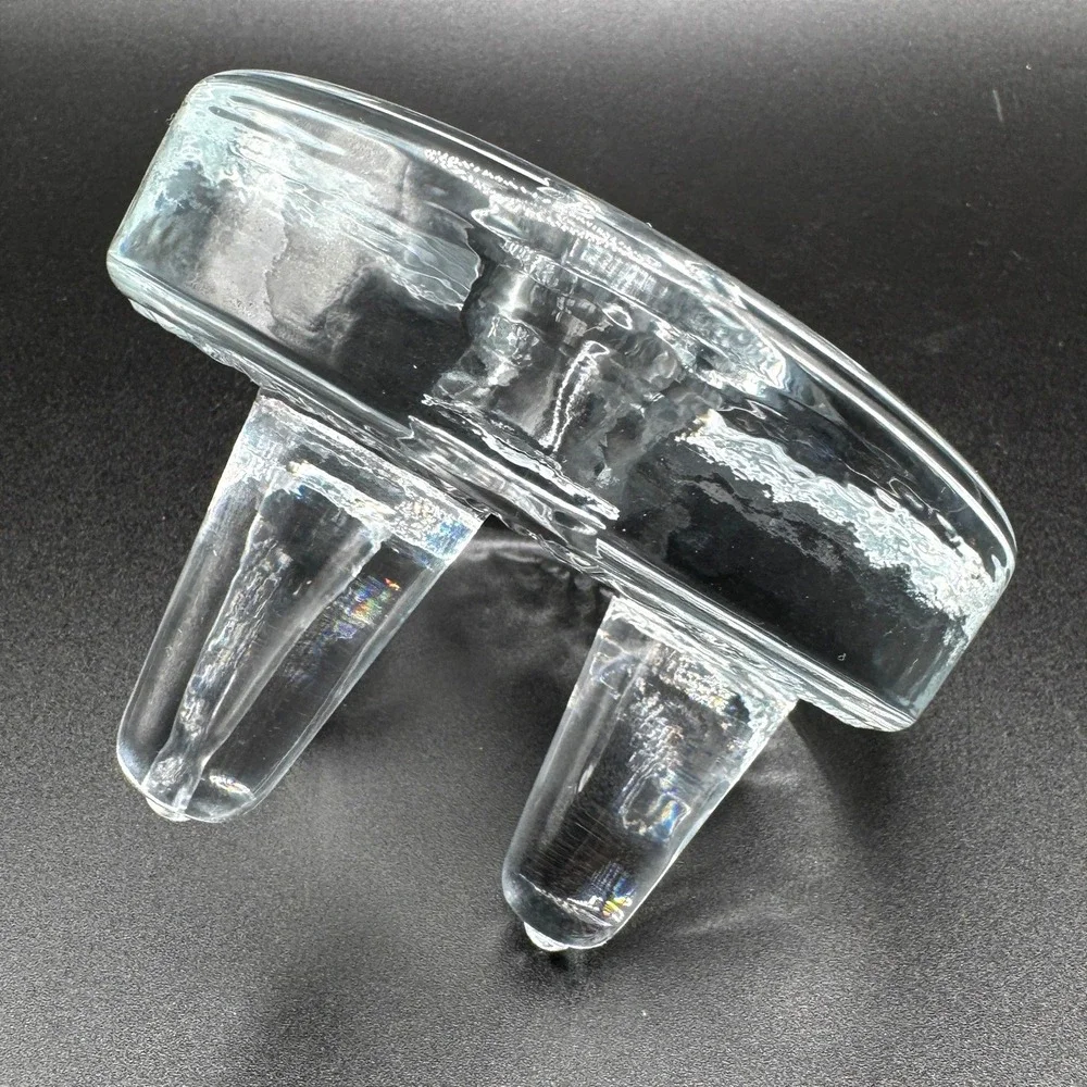 Viking Glass Vtg Handmade Clear Textured 3 Footed Tripod Taper Candle Holder MCM